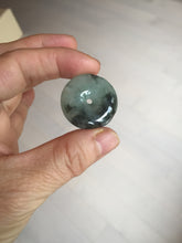 Load image into Gallery viewer, 27.3mm Type A 100% Natural icy watery dark green(绿水墨) Jadeite Jade Safety Guardian Button donuts Pendant PC115
