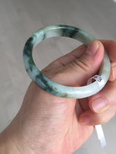 Load image into Gallery viewer, 53.6mm certified natural 100% natural Type A light green/white with green floating flowers jadeite jade bangle BP1-5003
