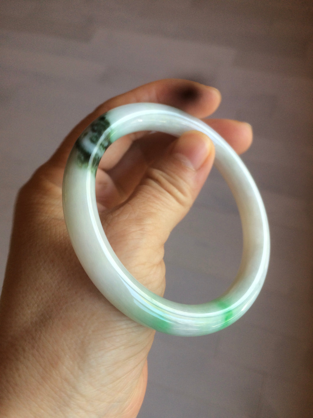 57.5mm Certified 100% natural Type A icy sunny green/white/purple round cut jadeite jade bangle K107-2845