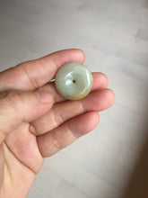Load image into Gallery viewer, 23.8mm Type A 100% Natural light green yellow Jadeite Jade Safety Guardian Button donuts Pendant PC114
