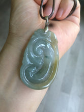 Load image into Gallery viewer, 100% Natural type A dark green/gray/blue with flying flowers Jade RuYi(如意) pendant B205-2631
