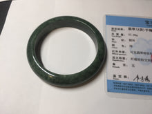 Load image into Gallery viewer, 57mm certified 100% natural dark green spinach green black jadeite jade bangle AS86-7086
