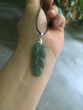 Load image into Gallery viewer, Certified Type A 100% Natural icy dark green Jadeite Jade leaf pendant B206-2626
