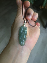 Load image into Gallery viewer, Certified Type A 100% Natural icy dark green Jadeite Jade leaf pendant B206-2626
