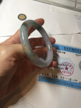 Load image into Gallery viewer, 55.8mm 100% Natural type A dark green purple carved and golden-painted chubby round cut Jadeite Jade bangle PA113-0385
