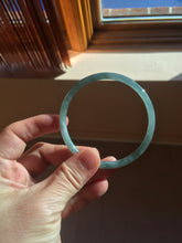 Load image into Gallery viewer, 59mm Certified Type A 100% Natural light green/blue/gray with flying snow Guatemala slim round cut Jadeite bangle PD64-1482
