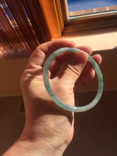 Load image into Gallery viewer, 59mm Certified Type A 100% Natural light green/blue/gray with flying snow Guatemala slim round cut Jadeite bangle PD64-1482

