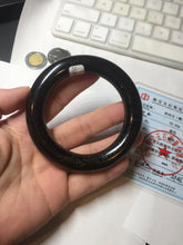 Load image into Gallery viewer, 54.3mm certified 10% Natural black(MO YU 墨玉) meteorite Stellar Night sky chubby round cut nephrite bangle HN1-8246
