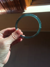 Load image into Gallery viewer, 59.5mm Certified Type A 100% Natural dark green/blue/gray with flying snow Guatemala slim round cut Jadeite bangle PD63-3387
