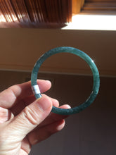 Load image into Gallery viewer, 59.5mm Certified Type A 100% Natural dark green/blue/gray with flying snow Guatemala slim round cut Jadeite bangle PD60-3365
