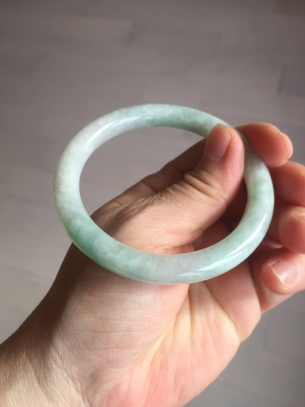 55mm certified 100% natural type A white/sunny green round cut jadeite jade bangle AU37-(8269)