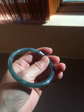 Load image into Gallery viewer, 59.5mm Certified Type A 100% Natural dark green/blue/gray with flying snow Guatemala slim round cut Jadeite bangle PD60-3365
