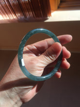 Load image into Gallery viewer, 59.5mm Certified Type A 100% Natural dark green/blue/gray with flying snow Guatemala slim round cut Jadeite bangle PD60-3365
