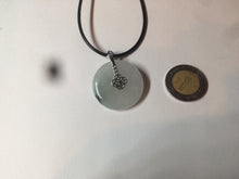 Load image into Gallery viewer, 26.2/5.5mm 100% Natural icy watery green/white with green floating flowers jadeite Jade Safety Guardian Button(donut) Pendant/worry stone BF47
