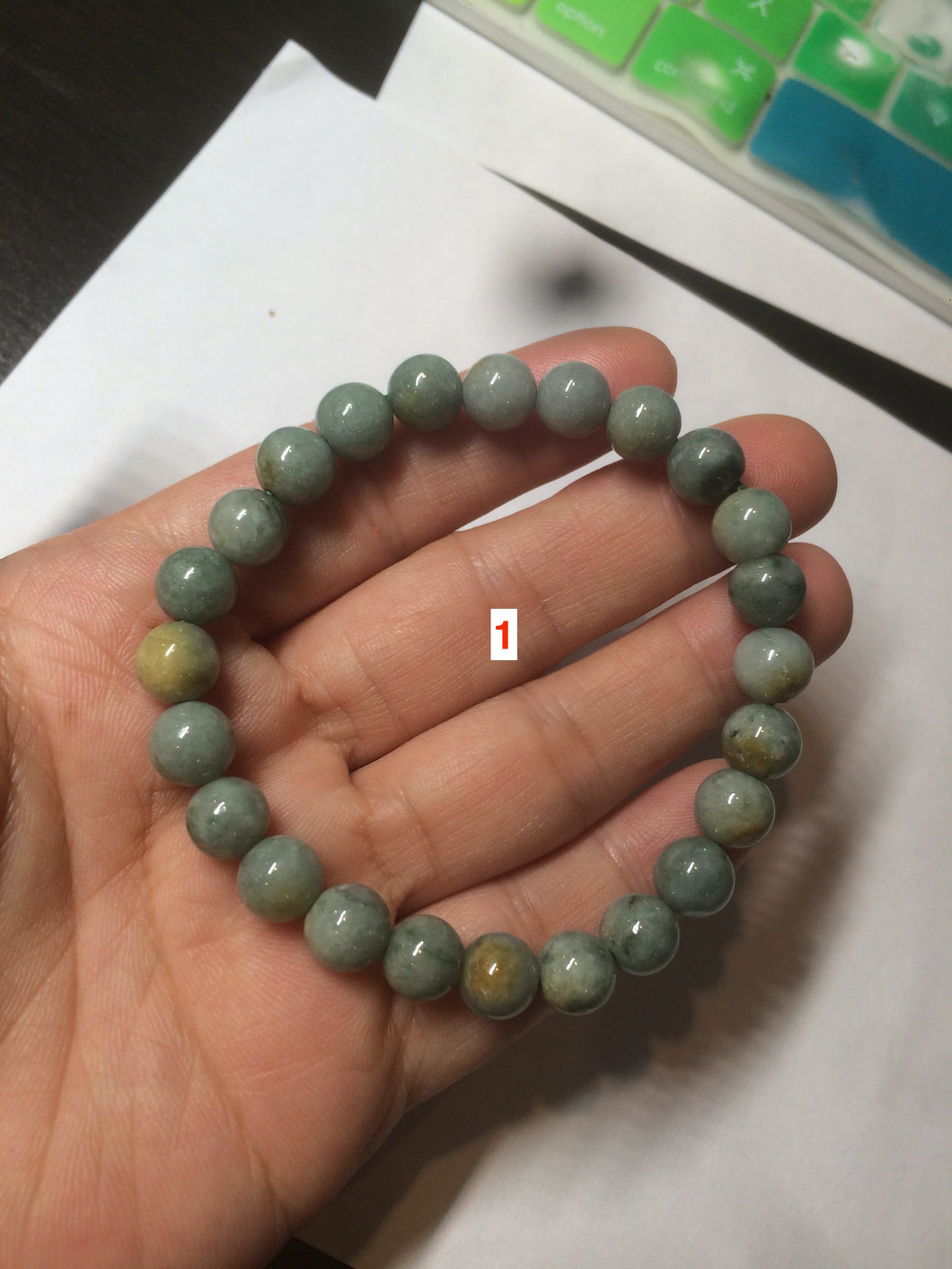 7.9mm 100% natural type A  green/blue/brown/yellow/gray  jadeite jade beads bracelet AX53