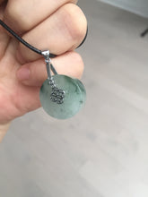 Load image into Gallery viewer, 20mm 100% Natural icy watery light green clear jadeite Jade Safety Guardian Button (donut) Pendant BK106
