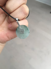 Load image into Gallery viewer, 20mm 100% Natural icy watery light green clear jadeite Jade Safety Guardian Button (donut) Pendant BK106
