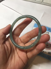 Load image into Gallery viewer, 58.5mm Certified Type A 100% Natural light green/blue/gray with flying snow Guatemala slim round cut Jadeite bangle PD56-5533
