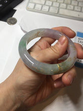 Load image into Gallery viewer, 53.3mm 100% Natural type A sunny green purple brown gray white carved flowers and golden-painted Jadeite Jade bangle BG231-5035
