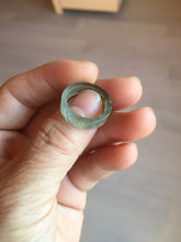 Load image into Gallery viewer, 5 1/4 100% natural type A ice watery oily dark green/black/brown/gray (冰油) square jadeite jade band ring AT110-3
