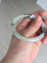 Load image into Gallery viewer, 52mm certified type A 100% Natural green/white with floating flowers slim oval jadeite jade bangle BP26-2670
