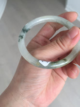 Load image into Gallery viewer, 52mm certified type A 100% Natural green/white with floating flowers slim oval jadeite jade bangle BP26-2670
