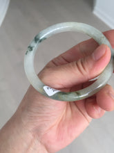 Load image into Gallery viewer, 52mm certified type A 100% Natural green/white with floating flowers slim oval jadeite jade bangle BP26-2670
