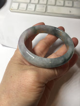 Load image into Gallery viewer, 56.5mm 100% Natural type A sunny green purple brown gray white carved flowers and golden-painted Jadeite Jade bangle BG232
