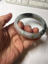 Load image into Gallery viewer, 56.5mm 100% Natural type A sunny green purple brown gray white carved flowers and golden-painted Jadeite Jade bangle BG232
