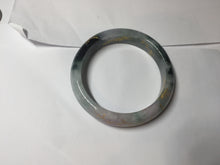 Load image into Gallery viewer, 56.5mm 100% Natural type A sunny green purple brown gray white carved flowers and golden-painted Jadeite Jade bangle BG232
