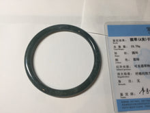 Load image into Gallery viewer, 59.5mm Certified Type A 100% Natural dark green/blue/gray with flying snow Guatemala slim round cut Jadeite bangle PD60-3365
