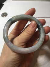 Load image into Gallery viewer, 56.5mm 100% Natural type A sunny green purple brown gray white carved flowers and golden-painted Jadeite Jade bangle BG232

