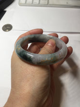 Load image into Gallery viewer, 56.5mm 100% Natural type A sunny green purple brown gray white carved flowers and golden-painted Jadeite Jade bangle BG232

