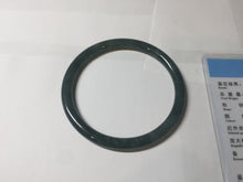 Load image into Gallery viewer, 59.5mm Certified Type A 100% Natural dark green/blue/gray with flying snow Guatemala slim round cut Jadeite bangle PD60-3365
