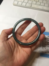 Load image into Gallery viewer, 59.5mm Certified Type A 100% Natural dark green/blue/gray with flying snow Guatemala slim round cut Jadeite bangle PD60-3365
