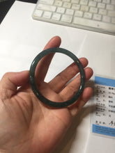 Load image into Gallery viewer, 59.5mm Certified Type A 100% Natural dark green/blue/gray with flying snow Guatemala slim round cut Jadeite bangle PD60-3365
