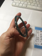 Load image into Gallery viewer, 59.5mm Certified Type A 100% Natural dark green/blue/gray with flying snow Guatemala slim round cut Jadeite bangle PD60-3365
