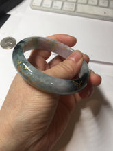 Load image into Gallery viewer, 56.5mm 100% Natural type A sunny green purple brown gray white carved flowers and golden-painted Jadeite Jade bangle BG232
