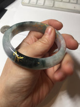 Load image into Gallery viewer, 56.5mm 100% Natural type A sunny green purple brown gray white carved flowers and golden-painted Jadeite Jade bangle BG232
