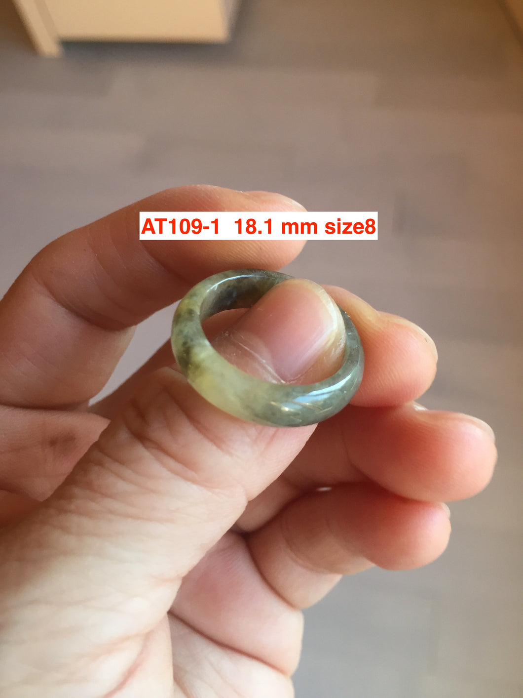 100% natural type A ice watery black/brow/gray (Wu ji, 冰乌鸡) Chinese ink painting(水墨) jadeite jade band ring AT109