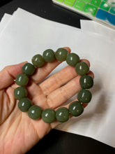 Load image into Gallery viewer, 13.5x13.6mm 100% Natural olive green/brown/black vintage style nephrite Hetian Jade bead bracelet HE83
