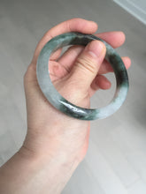 Load image into Gallery viewer, 58mm Certificated icy watery dark green/black/white seaweed jadeite jade bangle S82-7077
