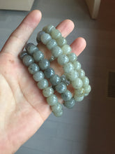 Load image into Gallery viewer, 9/10mm 100% Natural icy black sesame paste(冰芝麻糊青花) vintage style nephrite Jade bead bracelet group HN31
