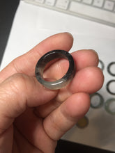 Load image into Gallery viewer, 17.1mm Size 6 3/4 100% natural type A ice watery black/clear (Wu ji, 冰乌鸡) Chinese ink painting(水墨) jadeite jade square band ring AT104
