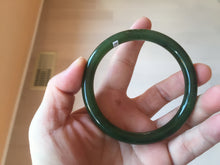Load image into Gallery viewer, 60mm certified 100% Natural dark green/black round cut nephrite (碧玉)  bangle HN19-9158
