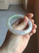 Load image into Gallery viewer, 50.3.mm 100% Natural type A green purple white carved flowers and golden-painted Jadeite Jade bangle PB248-5301
