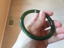 Load image into Gallery viewer, 60mm certified 100% Natural dark green/black round cut nephrite (碧玉)  bangle HN19-9158
