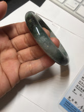 Load image into Gallery viewer, 58mm Certificated icy watery dark green/black/white seaweed jadeite jade bangle S82-7077
