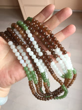 Load image into Gallery viewer, 6.3-6.7mm 100% Natural icy watery green white sugar brown nephrite Hetian Jade beads necklace HT98
