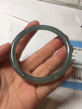 Load image into Gallery viewer, 55.5mm Certified Type A 100% Natural light green/blue/gray Guatemala slim round cut Jadeite bangle PD67-1481
